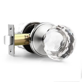 Lepushom 1 Pack Crystal Door Knobs Interior, Elegant Satin Nickel Closet Door Lock, Keyless Glass Door Knobs for Hallways and Laundry Rooms