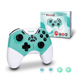Brook Vivid Wireless Controller for Switch with Thumb Grips, 6-Axis Gyro Bluetooth Controller For NS Switch/Lite/OLED and PC, Supports Marco, Turbo and For Splatoon 3 (Aqua)