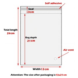 Zydiwo Pack of 200 Transparent Cellophane Bags Sticker Bag Small Plastic Bag OPP for Confetti Jewellery Gift Doll (13 x 24 cm)