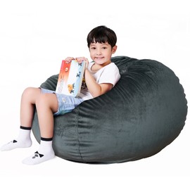 Lukeight Stuffed Animal Storage Bean Bag Chair Cover (No Filling) for Kids, Zipper Beanbag Chair Cover for Organizing Toddler and Kids' Rooms Plush Toys (Dark Gray Velvet, XX-Large)