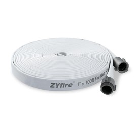 ZYfire Fire Hose - 1" ID x 100 FT Single Jacket EPDM Firefighter Hose with NPSH Aluminum Couplings 750 PSI Burst Pressure Lightweight for Use in Firefighting