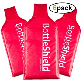 6 Pack Reusable Wine Protector Travel Bag by Bottle Shield - Unbreakable Bottle Sleeve, Leak Proof & Double Layer Bubble Cushioning Wrap Suit | Wine Bags Gift Accessory for Suitcase Luggage