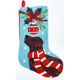 Peking Handicraft Winter Ornament Chocolate Labrador Retriever Dog Hooked Christmas Stocking- Wool 21"