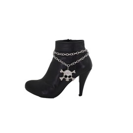 Unbranded Women Silver Metal Chain Boot Bracelet Western Shoe Skeleton Skull Charm Anklet