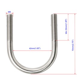 4 Pcs Round U-Bolt 42 Nm (1.65") Inside Width 304 Stainless Steel Silver M8 Self-Locking Nylon Insert Hex Nut Flat Washer Lock Plate