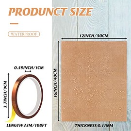 HTVRONT Teflon Sheets for Heat Press - 3 Packs 12" x 16" Teflon Sheets with 3 Rolls 10mm x 33m Heat Tape for Sublimation Non-Stick Teflon Sheet Heat Resistant (Brown)