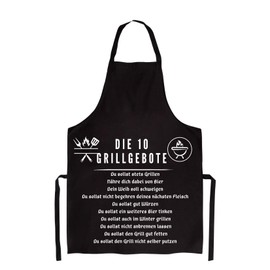 FremiBag BBQ Apron for Men with the 10 Grill Commandments – Cotton Apron – Cooking Apron – Gift for Men – Gift Idea Man, black