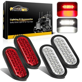 Partsam 2xRed + 2xWhite 6" 24 LED Oval Stop Turn Tail Lights Brake Backup Reverse Light Kit for Truck Trailer Bus RV Camper Waterproof 12V Sealed 6 Inch Oval Led Trailer Tail Lights Grommet Mount