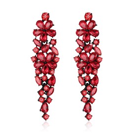 Clearine Sparkle Marquise Rhinestone Crystal Statement Dangle Earrings for Women, Art Deco Prom Chandelier Drop Earrings for Wedding Bridal Red Black-Tone