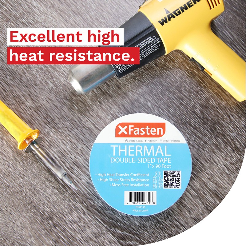 XFasten Thermal Double-Sided Adhesive Tape, 1 Inch x 90 Feet,