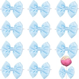 NUVCELKA 12 Pcs Baby Blue Satin Ribbon Bows for Gift Wrapping Treat Bags Cupcake Decorating Premade Twist Tie Bow Baby Shower Boy Party Favors Decor