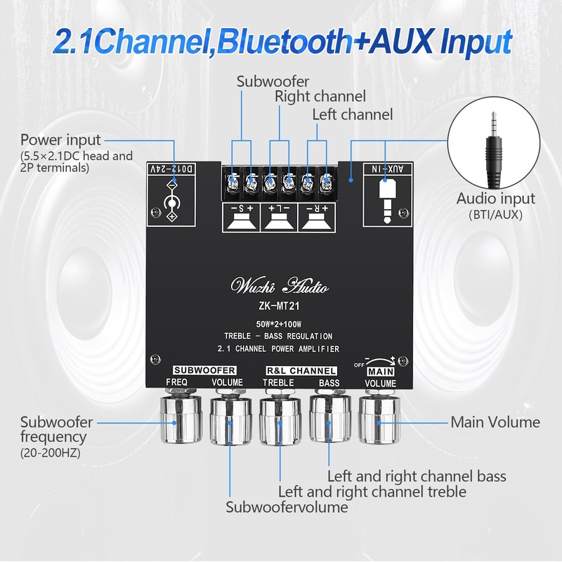 Bluetooth Hi-Fi Amplifier ZK-MT21 2.1 Channels Mini Stereo Audio Amplifier