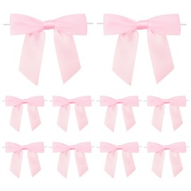 Anwyll Twist Tie Bows,Pink Satin Ribbon Bows,50 Pcs Happy Mothers Day Ribbon Bows,Pre-Tied Pink Gift Bows for Gift Wrapping Treat Bag Present Craft Mothers Day Teachers Day Wedding Party Bridal Shower