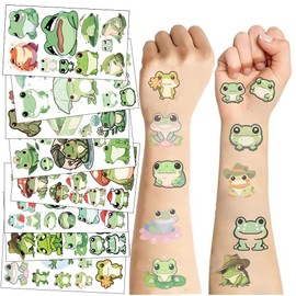 10 Sheets Frog Temporary Tattoos Birthday Themed Party Supplies Decoration Favors Cartoon Cute Animal Sticker for Kids Boys Home Activity Class Prizes Carnival Christmas Rewards