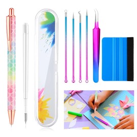 Vinyl Weeding Pen Tool Set – 9-Piece Gradient Colour Retractable Precision Tools with Stylus Tips – Ideal for Craft Vinyl, HTV, Car Wraps, and Wallpaper Applications – Lightweight, Durable,