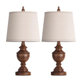 PARTPHONER Retro Table Lamps Set of 2, Bedside Lamp for Bedroom Rustic Farmhouse Table Lamps for Living Room, Vintage Nightstand Lamps with White Shades, Wood Grain