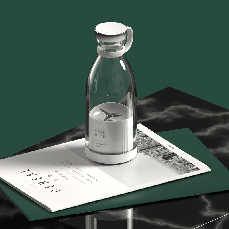 Mini Juice Extractor Bottle White Portable Rechargeable Cordless 4 Blades