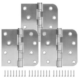 3 Pack Ball Bearing Door Hinges, 4 Inch x 4 Inch Heavy Duty Stainless Steel Door Hinges with Square & 5/8'' Round Radius Corner for Exterior & Interior Doors, Silver