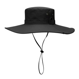 Waterproof Fishing Hat 12CM Wide Brim Sun Hat for Women Mens Packable Bucket hat- UPF 50 for Outdoor Gardening Beach Hats (Black)