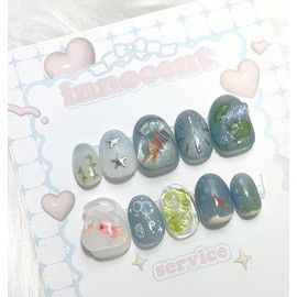 Kingyosukui handmade nail tips - short oval / 킨교스쿠이 수제네일팁 - 숏오벌