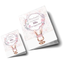 OLGS Examination Book Cover Including Vaccination Certificate Cover Set Cute Bunny Rabbit | Examination Book & Vaccination Certificate Cover with Inner Compartments, Gift Idea Baby Shower with Name