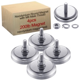 Flutesan 4 Pieces Neodymium Round Magnet with M6 Male Thread, 90lb 150lb 200lb Round Magnet with Bolt Stud Mounting for Lighting, Camera and Other Brackets (200lb)
