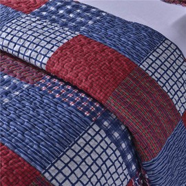 Jessy Home Red Blue Plaid Quilt Twin Size Patchwork Bedspread Country Quilt Blue White Plaid Bedspread Reversible Plaid Printed Quilt Mens Lightweight Coverlet Set Plaid Quilts+2 Pillow Shams