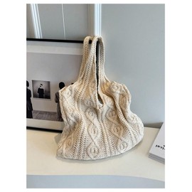 Verdusa Women's Knitted Crochet Shoulder Bags Casual Hobo Tote Bag Shopping Bags Beige One Size