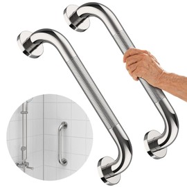 2 Pack Chrome Grab Bar 12 Inch, iMomwee Stainless Steel Non-Slip Shower Grab Bar W/Knurled Grip, Safety Bathroom Handrail, Balance Support Bar Toilet Bathtub Assist Handle for Elderly Senior Disabled
