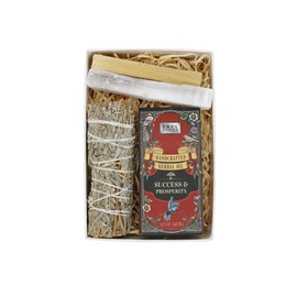 SOUL STICKS Manifesting Intention's Kit Gift Set with Sage, Spell Herbal Oil, Palo Santo Stick and 4 Selenite Wand in White Gift Box (Success and Prosperity)