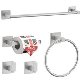 Lairuier 5-Piece Bathroom Hardware Set SUS 304 Stainless Steel Round Wall Mounted Bathroom Accessory Set with Towel Bar, Toilet Paper Holder and 2 Towel Hooks (Brushed Nickel)