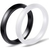 Two-Pack, 3mm Black White Polished Ceramic Wedding Band Stackable Ring