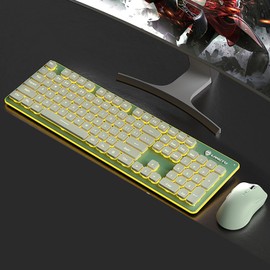 Backlit Keyboard and Mouse Wireless, Full Size, Quiet Input, Ergonomic Tilt Angle, Sleep Mode, 2.4G Rechargable Computer Keyboard and Optical Mice Set for Laptop PC (Green+ Warm Light)