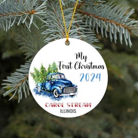 Christmas Decoration Ornament Tree Carol Stream City Illinois State - Carol Stream IL Ornaments Rustic Home Decor Unique Xmas Gift Idea Family 3 inches White