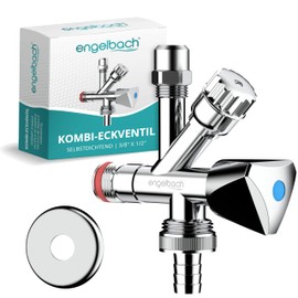 Engelbach® Combination Angle Valve 1/2 Inch Self-Sealing Universal Angle Valve with Backflow Preventer for Cold and Hot Water Pipes with Various Connection Options