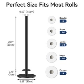 Black Toilet Paper Holder Stand for Spare Rolls Storage, Stainless Steel Freestanding Toilet Paper Holder with Shelf Hold 5 Paper Rolls