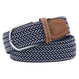 Huyfhksd Mixed Color Woven Stretch Braided Belts for Men and Women Fashion Elastic Belts, M, Blue and White