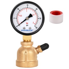 Uharbour Gas Line Pressure Tester, Brass Gas Pressure Tester Gauge, 3/4" FNPT Forged Brass Assembly with Air Pressure Gauge 30psi and Air Bleeding Valve for Pressure Testing on Home Gas Line