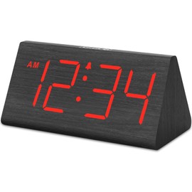 DreamSky Wooden Digital Alarm Clocks for Bedrooms - Electric Desk Clock with Large Red Numbers, USB Port, Battery Backup Alarm, Adjustable Volume, Wood Décor, Dimmer, Snooze, DST (Adapter Powered)