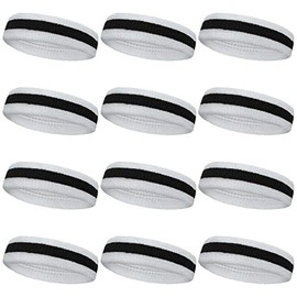Couver HB80 Tennis Style Striped Terry Sports Headband Regular Size(One Size fits Most) for Sport, Event use, Party Favor, Black, 6PCS Set Pack