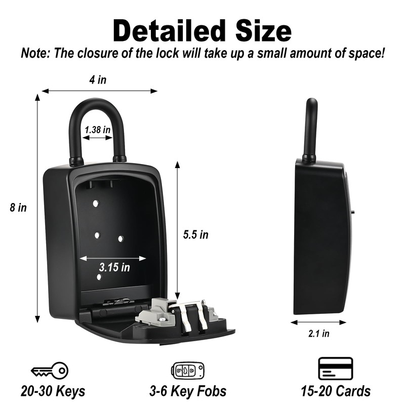 Lockwise XXL Large Key Lock Box, 5.5”x4.1”x2.1” Waterproof Kirsite Combination