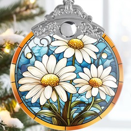 Daisy Christmas Ornament - Jocidea Daisy Ornament - Daisy Christmas Tree Ornament - Daisy Hanging Decorations - Daisy Suncatcher - Daisy Gifts for Daisy Lovers (White)