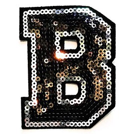 3" inch Black and Silver Sequin Letter A-Z Iron-on Patch Appliqué Sewing Alphabet Letter (B)