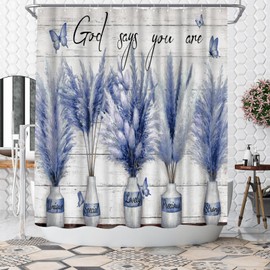 WELMECO God Says You are Shower Curtain Floral Shower Curtain Farmhouse Bathroom Decor 72x72inch Polyester Fabric (Blue)