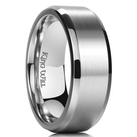 King Will Sliver Titanium Wedding Ring for Men Women-8mm Width Wedding Band Matte Finished Engagement Ring Beveled Edge Design Comfort Fit Size 9.5