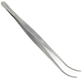 Professional Culinary Stainless Steel Precision Tongs With Serrated Tips - 12 Inch Curved Plating/Food Presentation Detailing Serving Tweezer - Chef's Kitchen Ultra Non-Slip Grip