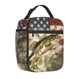 SIUKUS Insulated Lunch Box for Kids Boys Girls, Reusable Lunch Bag for School, Office, Picnic, Work, Travel, American Flag Fishing Theme Lunch Box
