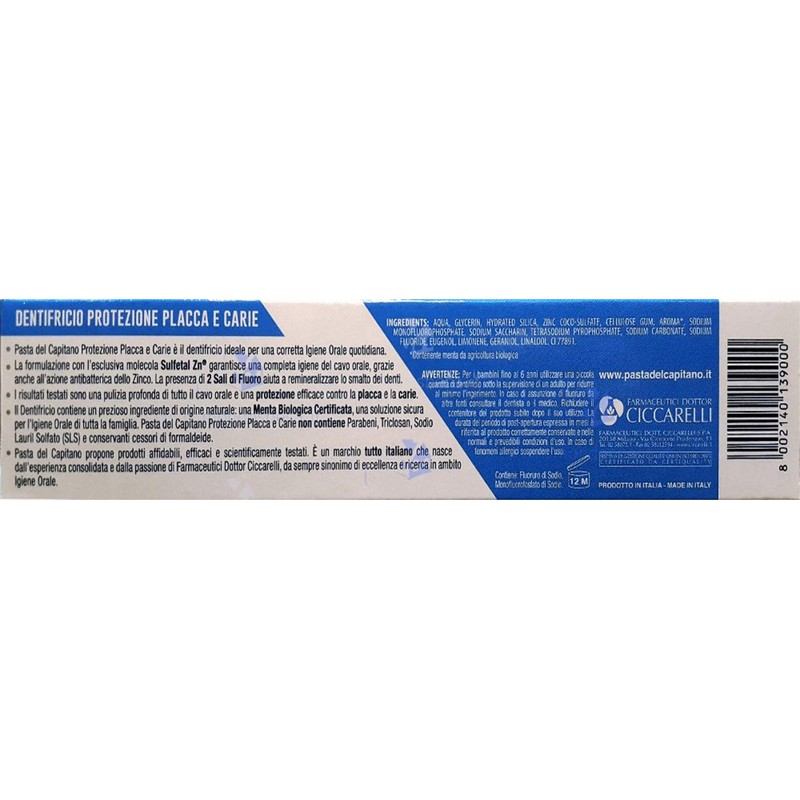 Pasta del Capitano Plaque and Cavities Toothpaste 100ml (Pack of