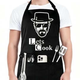 Funny Aprons for Men - Let’s Cook - Grilling BBQ Chef Apron with 3 Pockets