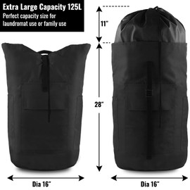 JOINPRO Laundry Bag Backpack, 125L, Extra Large with Shoulder Straps, Adjustable & Extendable Design, Hamper 3 Pockets for Laundromat, College, Travel, Camping